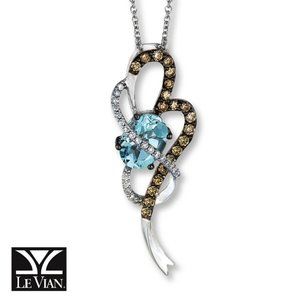 1.5 CWT Diamond & Aquamarine Heart swirl Necklace / 14K Gold